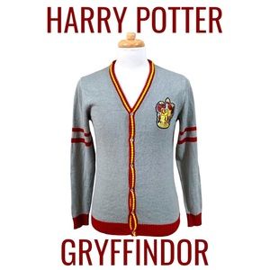 Harry Potter Cardigan Mens Small Gray Gryffindor Wizarding World Knit Sweater
